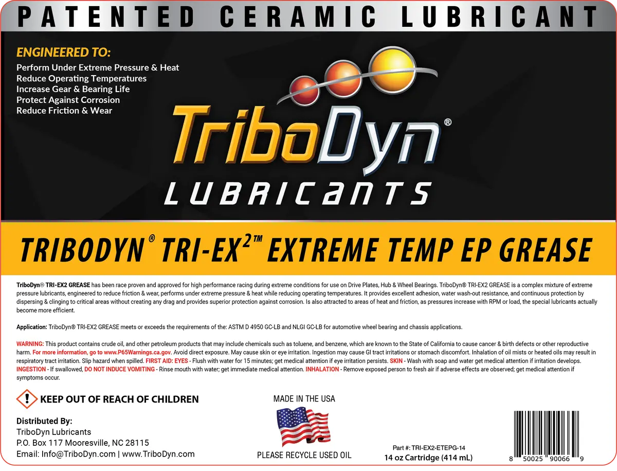 Tribodyn (Patented) Tri-Ex2 Extreme Temp & Ep Grease- 14 Ounce Cartridge 2