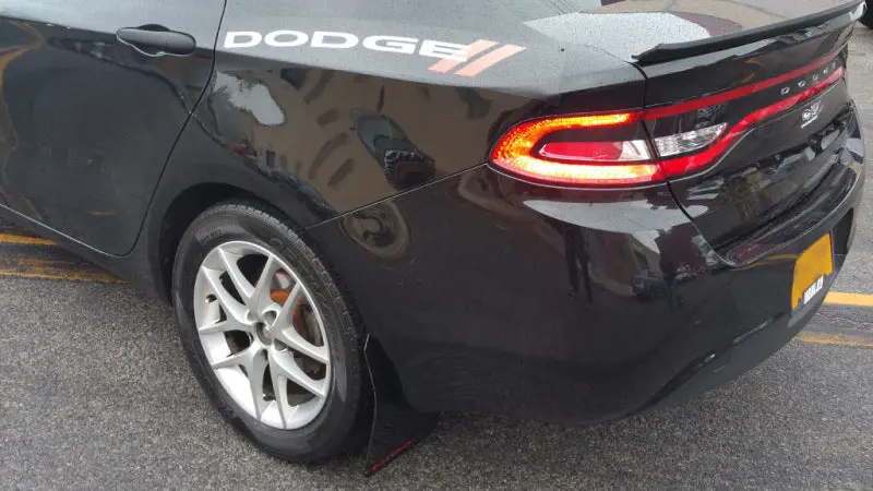 Rally Armor Ur-Series Mud Flaps For 2013–2016 Dodge Dart – Black With White Logo 2