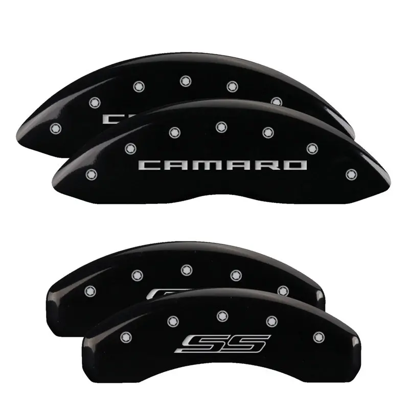 Mgp 4 Caliper Covers Engraved Front Gen 5/Camaro Engraved Rear Gen 5/Ss Black Finish Silver Ch 1