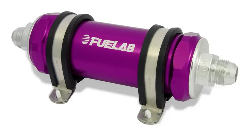 Fuelab 828 Inline Fuel Filter – -10An Fittings, 10-Micron Fabric Element, Purple Housing 1