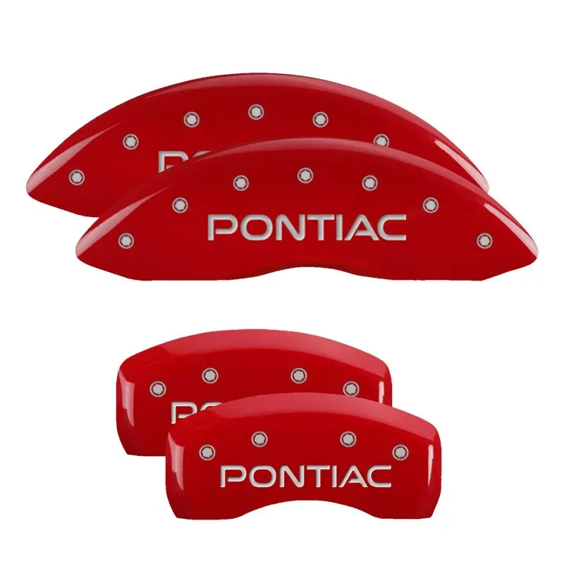 Mgp Engraved 4-Piston Caliper Covers – Front & Rear, Pontiac Red Finish With Silver Chrome Accents 1