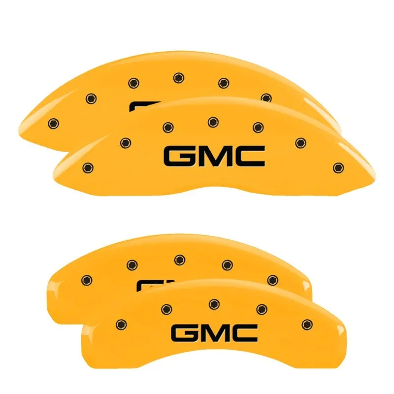 Mgp Engraved 4-Piston Caliper Covers – Yellow Finish With Black Char, Front & Rear For 2019 Gmc Sierra 1500 1
