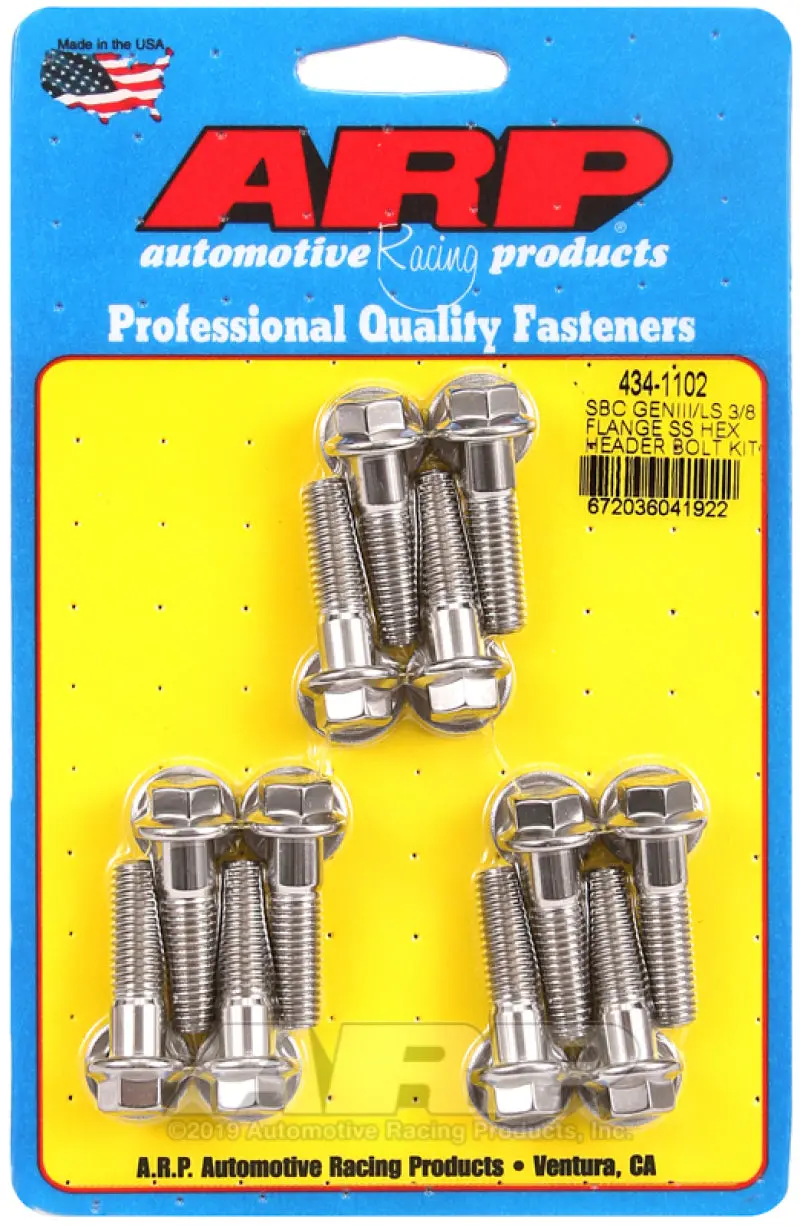 Arp Stainless Steel Header Stud Kit – 6-Point, 3/8" Flange, Compatible With Sbc And Gen Iii Ls Engines 1